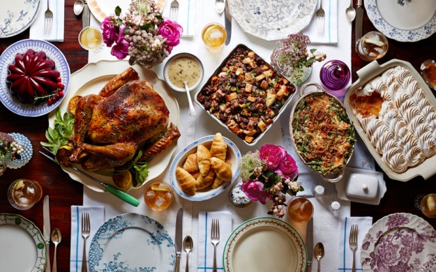 Thanksgiving spread on a table